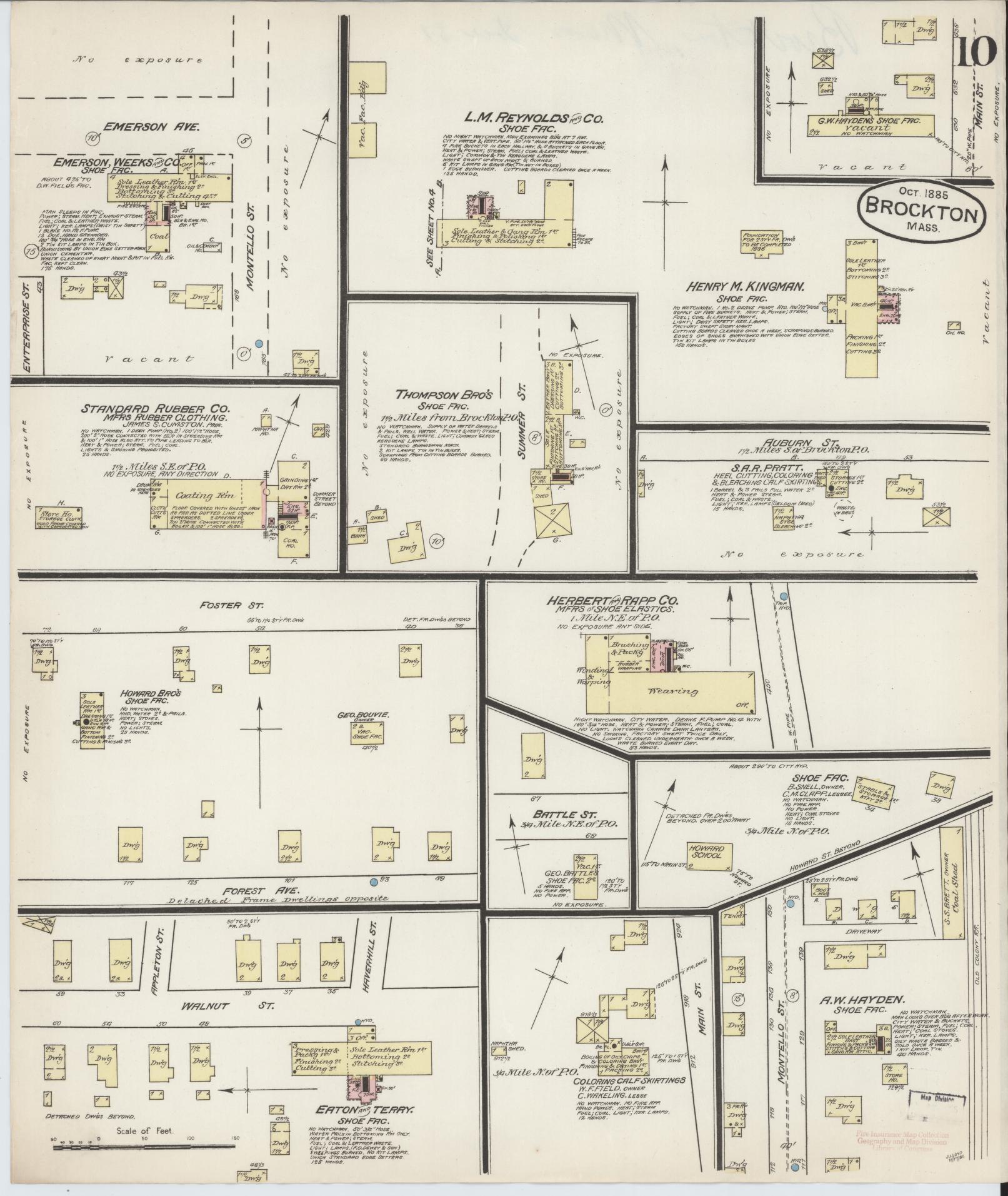 Sanborn Fire Insurance Map from Brockton, Plymouth County, Massachusetts (1885), Sheet #0010 - Historic Sanborn Fire Insurance Map Print, vintage old map wall art, antique decor, genealogy gift, Massachusetts Massachusetts map