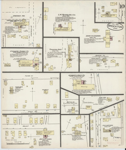 Sanborn Fire Insurance Map from Brockton, Plymouth County, Massachusetts (1885), Sheet #0010 - Historic Sanborn Fire Insurance Map Print, vintage old map wall art, antique decor, genealogy gift, Massachusetts Massachusetts map