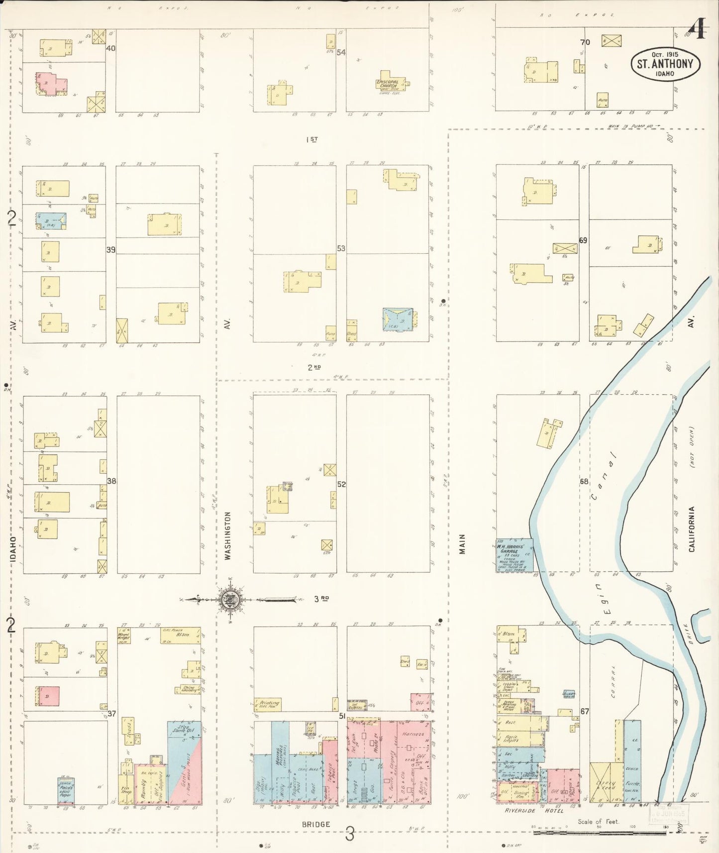 Sanborn Fire Insurance Map from Saint Anthony, Fremont County, Idaho (1915), Sheet #0004 - Complete Map Set gallery image, historic Sanborn map, vintage wall art, Idaho Idaho