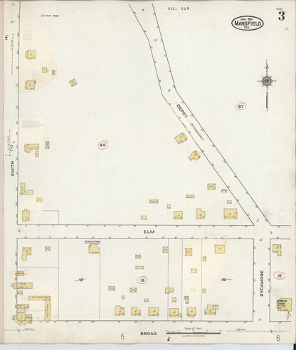 Sanborn Fire Insurance Map from Mansfield, Tarrant County, Texas (1933), Sheet #0003 - Historic Sanborn Fire Insurance Map Print, vintage old map wall art, antique decor, genealogy gift, Texas Texas map