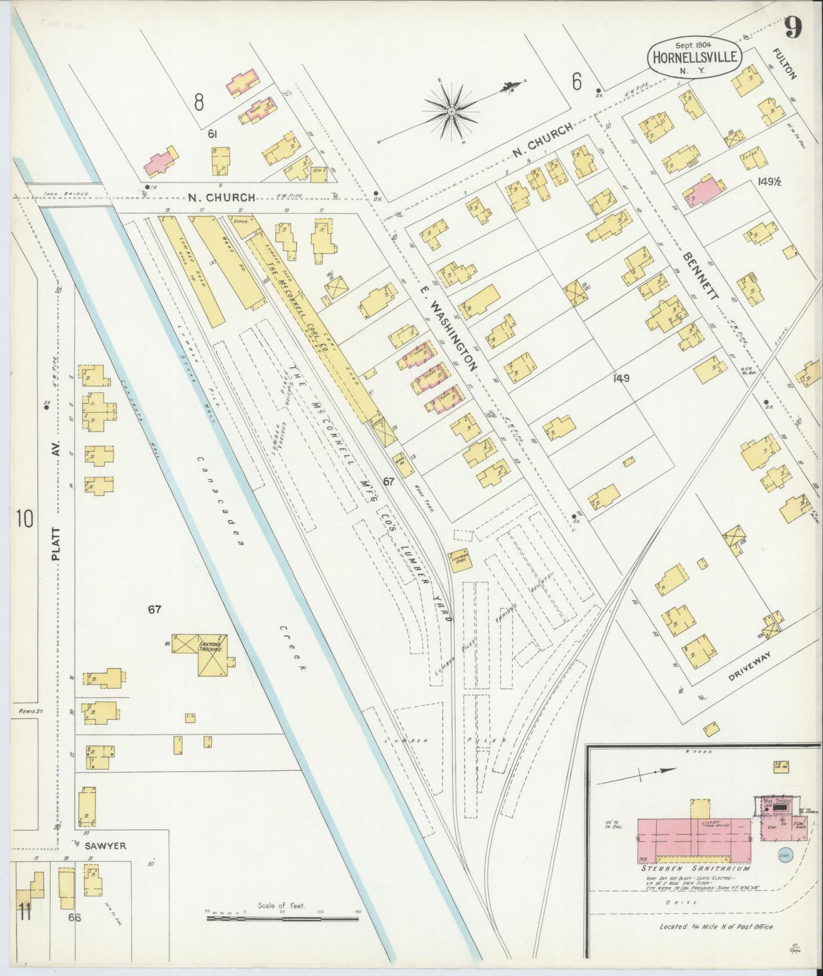Sanborn Fire Insurance Map from Hornell, Steuben County, New York (1904), Sheet #0009 - Complete Map Set gallery image, historic Sanborn map, vintage wall art, New York New York