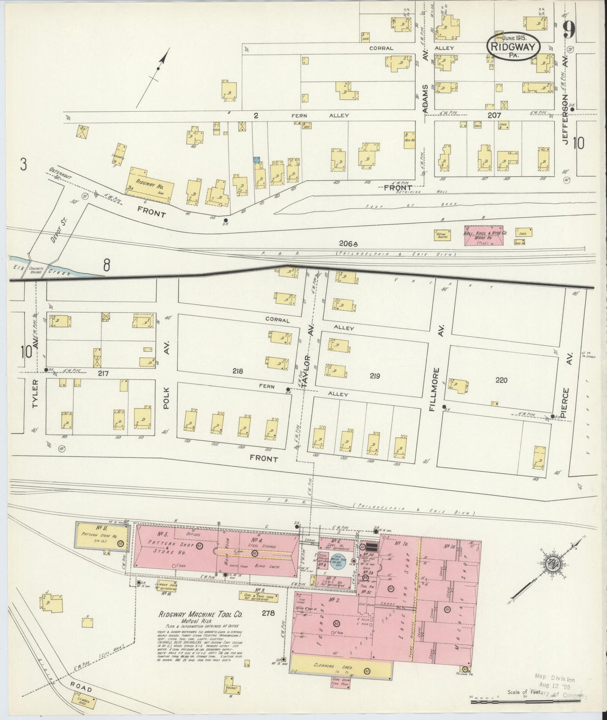 Sanborn Fire Insurance Map from Ridgway, Elk County, Pennsylvania (1915), Sheet #0009 - Historic Sanborn Fire Insurance Map Print, vintage old map wall art, antique decor, genealogy gift, Pennsylvania Pennsylvania map
