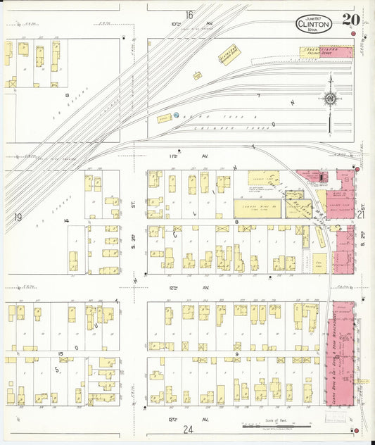 Sanborn Fire Insurance Map from Clinton, Clinton County, Iowa (1917), Sheet #0020 - Historic Sanborn Fire Insurance Map Print, vintage old map wall art