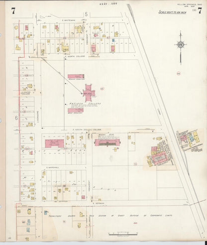 Sanborn Fire Insurance Map from Yellow Springs, Greene County, Ohio (1945), Sheet #0007 - Historic Sanborn Fire Insurance Map Print, vintage old map wall art, antique decor, genealogy gift, Ohio Ohio map