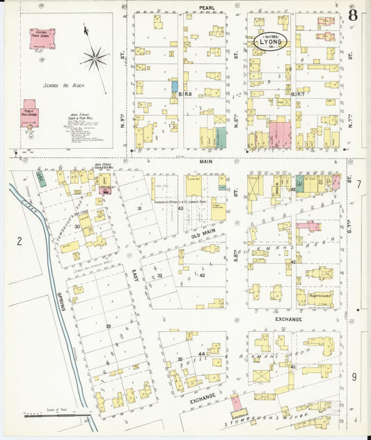 Sanborn Fire Insurance Map from Lyons, Clinton County, Iowa (1902), Sheet #0008 - Historic Sanborn Fire Insurance Map Print, vintage old map wall art