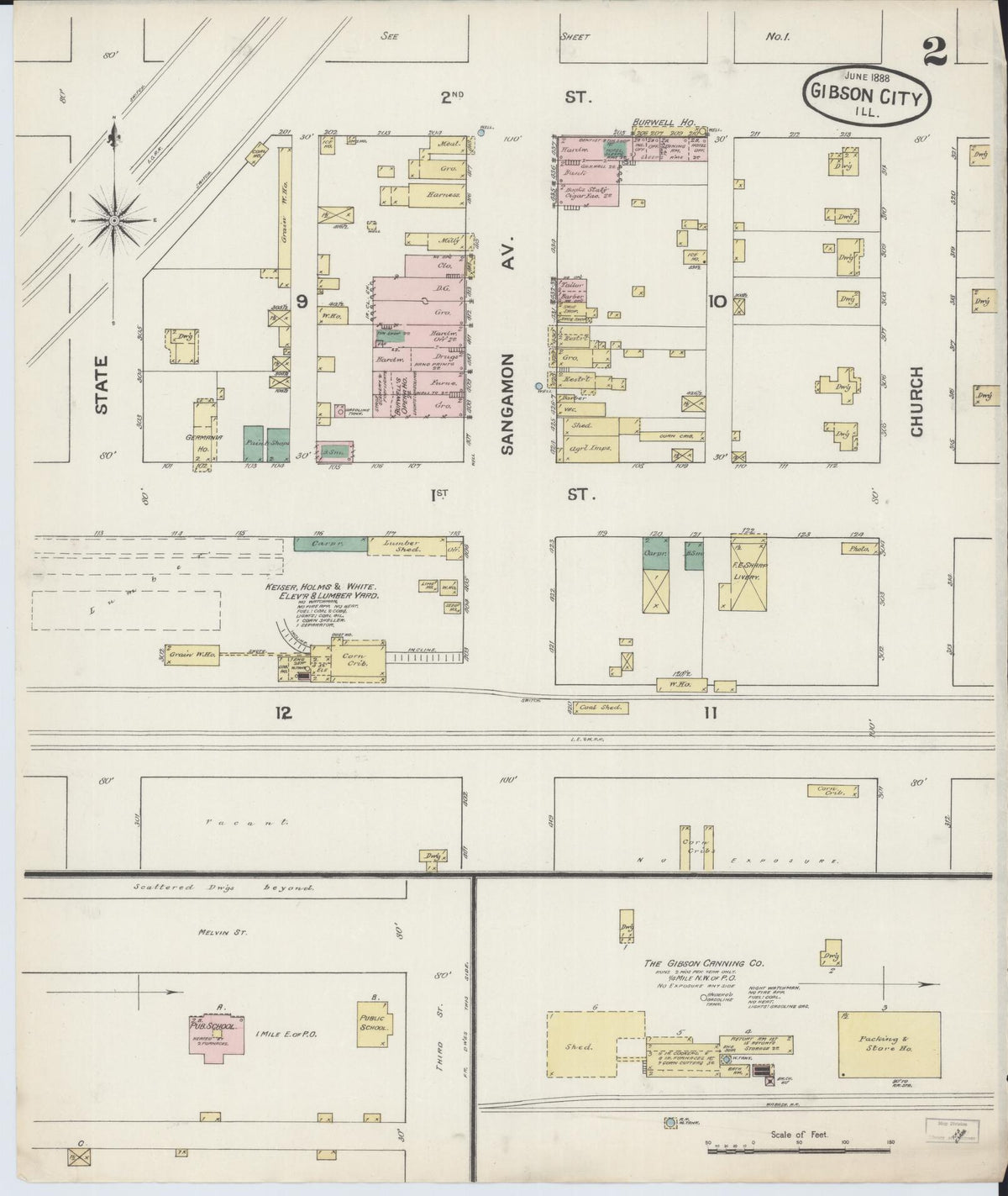 Sanborn Fire Insurance Map from Gibson City, Ford County, Illinois (1888), Sheet #0002 - Complete Map Set gallery image, historic Sanborn map, vintage wall art, Illinois Illinois