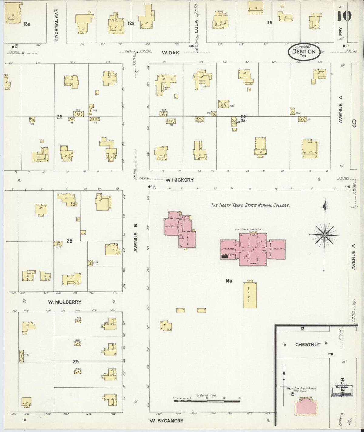 Sanborn Fire Insurance Map from Denton, Denton County, Texas (1907), Sheet #0010 - Complete Map Set gallery image, historic Sanborn map, vintage wall art, Texas Texas