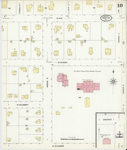 Sanborn Fire Insurance Map from Denton, Denton County, Texas (1907), Sheet #0010 - Complete Map Set gallery image, historic Sanborn map, vintage wall art, Texas Texas