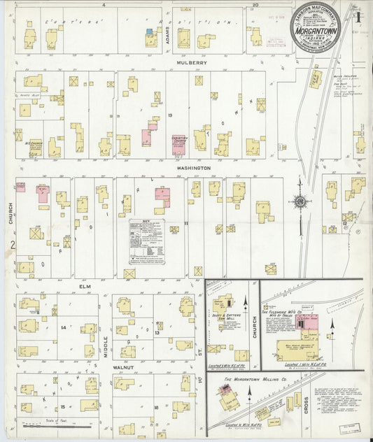 Sanborn Fire Insurance Map from Morgantown, Morgan County, Indiana (1910), Sheet #0001 - Historic Sanborn Fire Insurance Map Print, vintage old map wall art, antique decor, genealogy gift, Indiana Indiana map