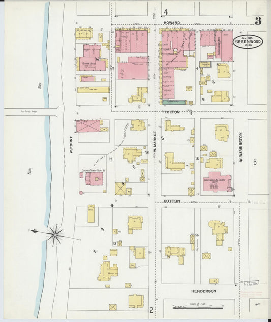 Sanborn Fire Insurance Map from Greenwood, Leflore County, Mississippi (1905), Sheet #0003 - Historic Sanborn Fire Insurance Map Print, vintage old map wall art, antique decor, genealogy gift, Mississippi Mississippi map