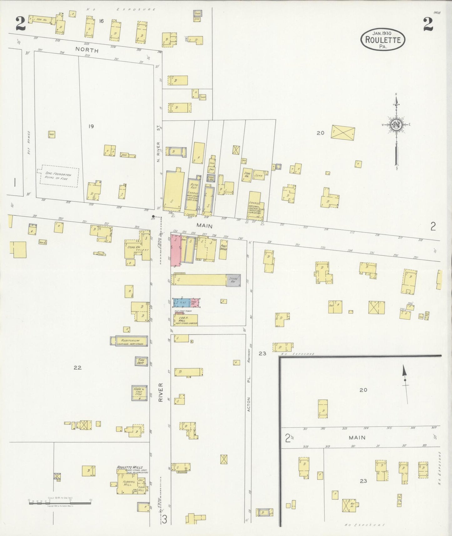 Sanborn Fire Insurance Map from Roulette, Potter County, Pennsylvania (1930), Sheet #0002 - Complete Map Set gallery image, historic Sanborn map, vintage wall art, Pennsylvania Pennsylvania