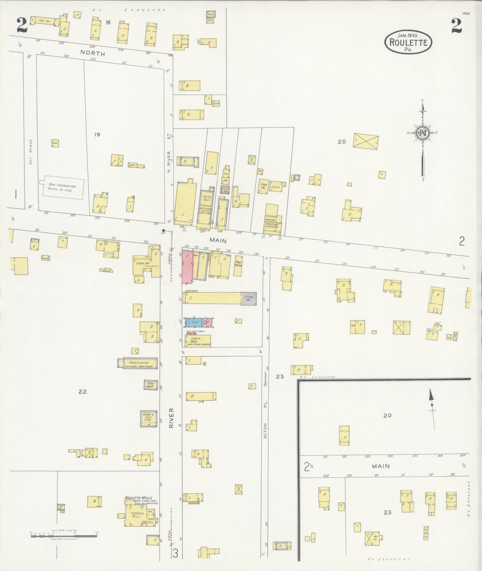 Sanborn Fire Insurance Map from Roulette, Potter County, Pennsylvania (1930), Sheet #0002 - Complete Map Set gallery image, historic Sanborn map, vintage wall art, Pennsylvania Pennsylvania
