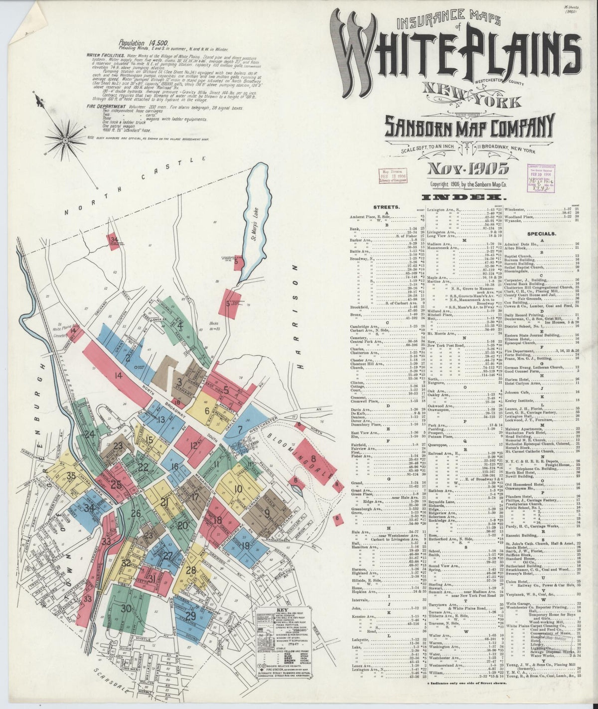Sanborn Fire Insurance Map from White Plains, Westchester County, New York (1905), Sheet #0001 - Complete Map Set gallery image, historic Sanborn map, vintage wall art, New York New York