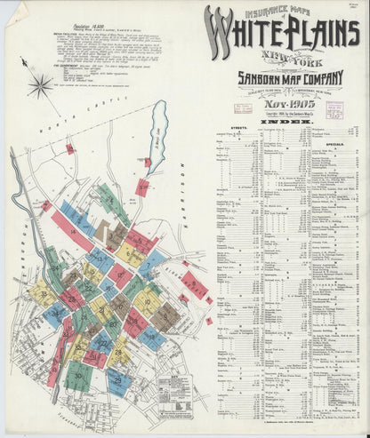 Sanborn Fire Insurance Map from White Plains, Westchester County, New York (1905), Sheet #0001 - Complete Map Set gallery image, historic Sanborn map, vintage wall art, New York New York