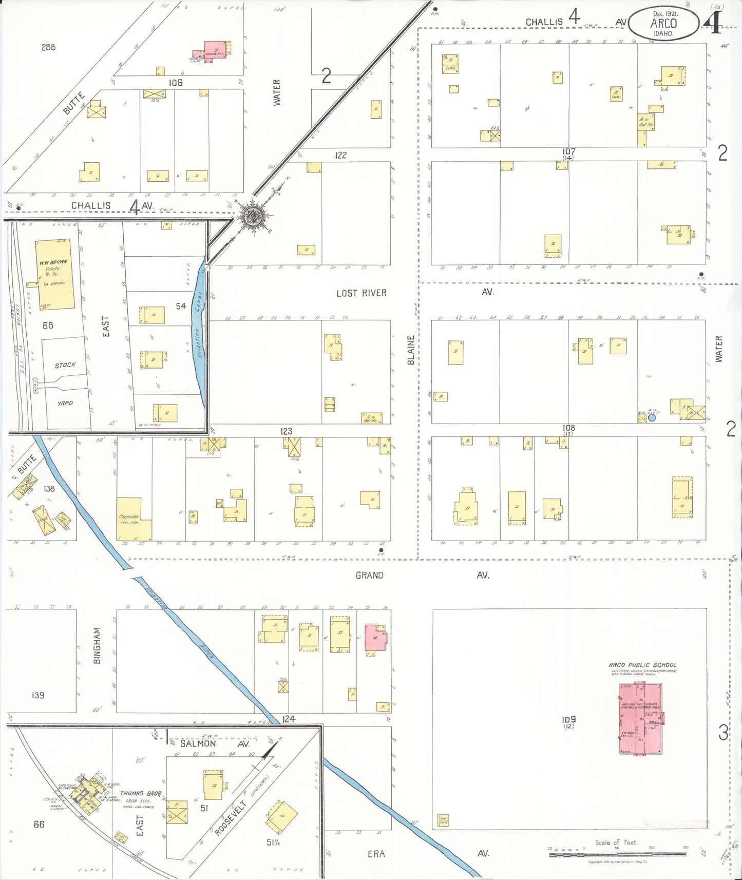 Sanborn Fire Insurance Map from Arco, Butte County, Idaho (1921), Sheet #0004 - Historic Sanborn Fire Insurance Map Print, vintage old map wall art, antique decor, genealogy gift, Idaho Idaho map