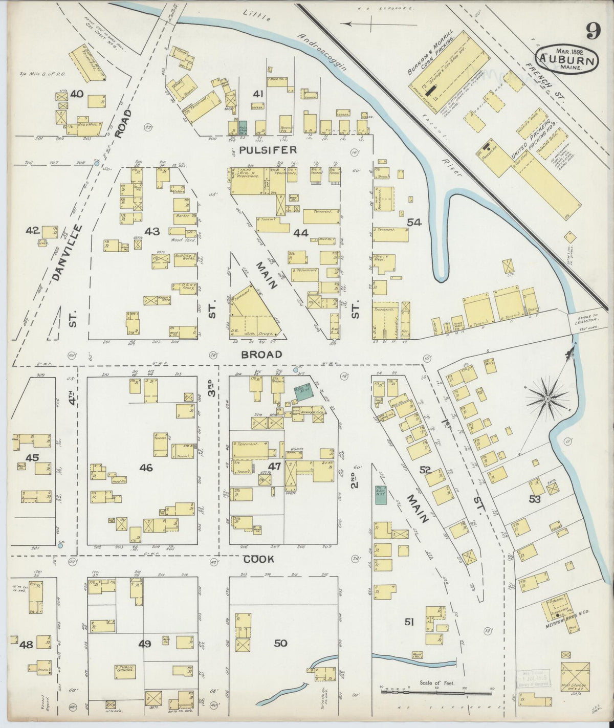 Sanborn Fire Insurance Map from Auburn, Androscoggin County, Maine (1892), Sheet #0009 - Complete Map Set gallery image, historic Sanborn map, vintage wall art, Maine Maine