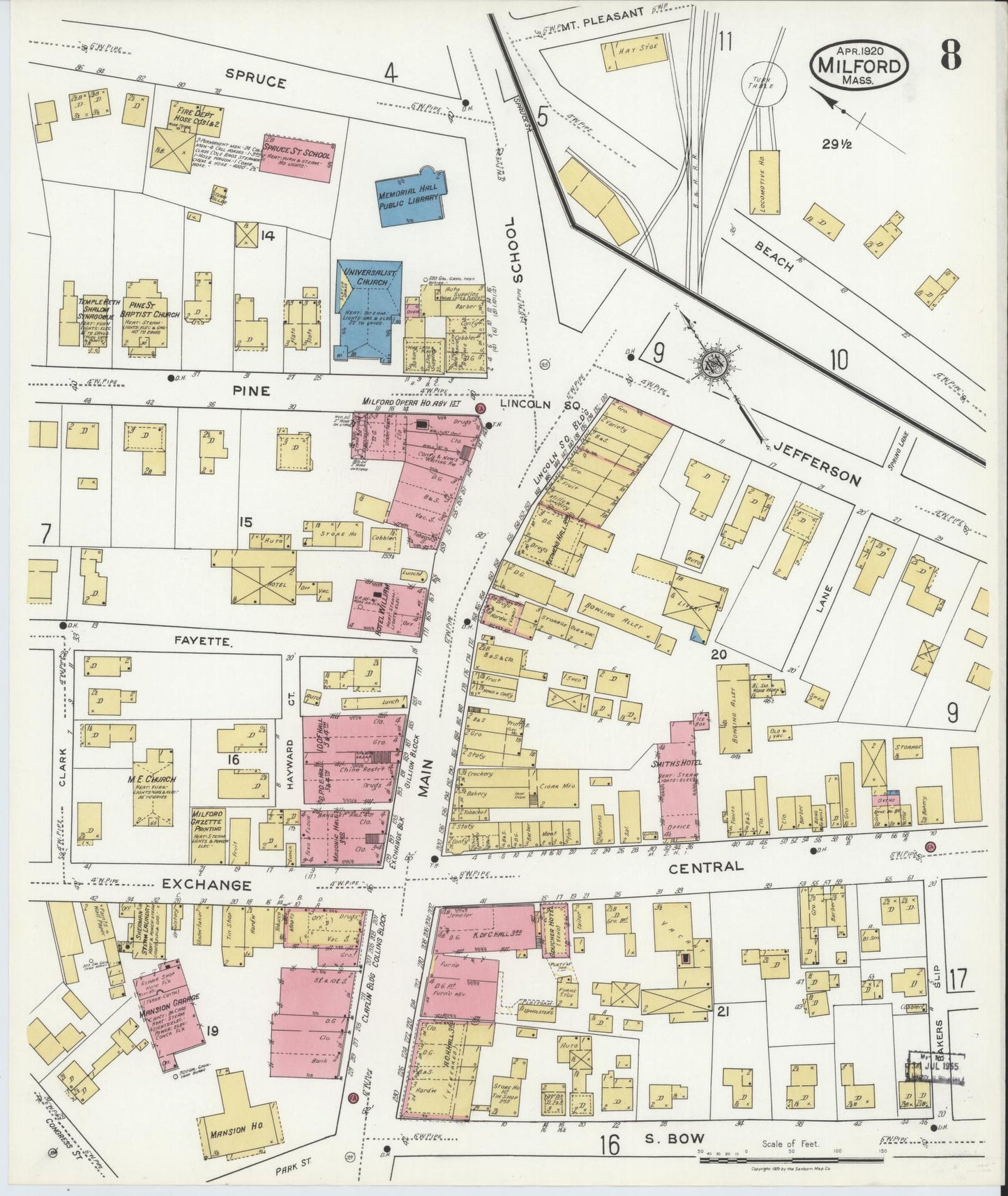 Sanborn Fire Insurance Map from Milford, Worcester County, Massachusetts (1920), Sheet #0008 - Complete Map Set gallery image, historic Sanborn map, vintage wall art, Massachusetts Massachusetts