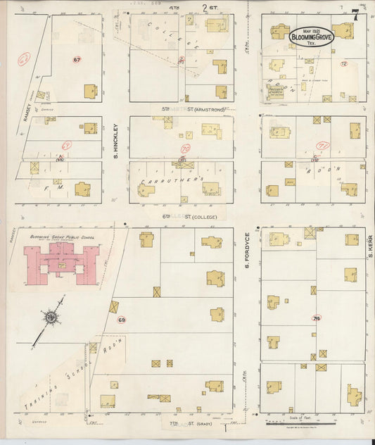 Sanborn Fire Insurance Map from Blooming Grove, Navarro County, Texas (1934), Sheet #0007 - Historic Sanborn Fire Insurance Map Print, vintage old map wall art, antique decor, genealogy gift, Texas Texas map