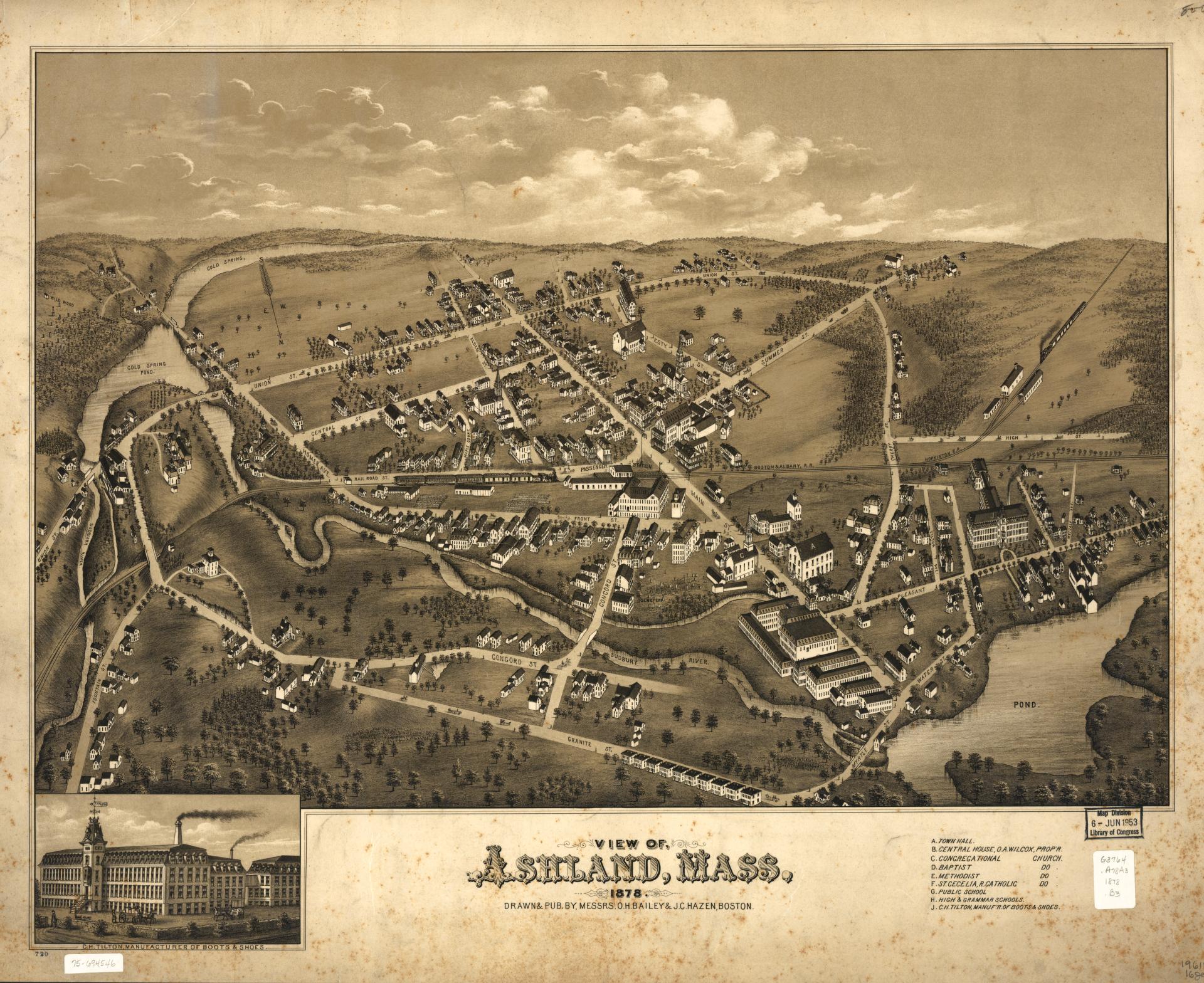 View of Ashland, Mass. 1878. (1878) – Historic Bird’s-Eye View Panorama Print