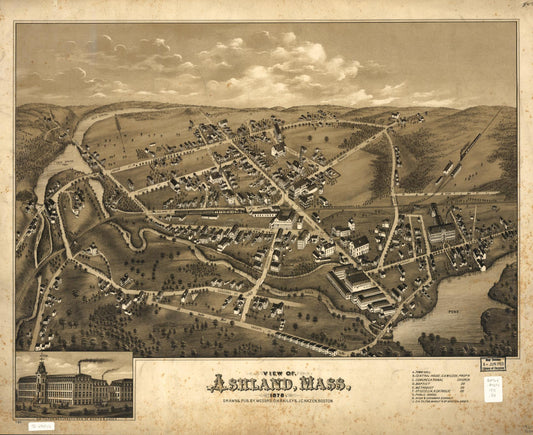 View of Ashland, Mass. 1878. (1878) – Historic Bird’s-Eye View Panorama Print