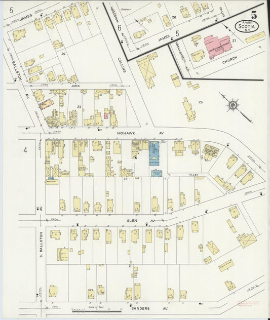 Sanborn Fire Insurance Map from Scotia, Schenectady County, New York (1914), Sheet #0005 - Historic Sanborn Fire Insurance Map Print, vintage old map wall art, antique decor, genealogy gift, New York New York map
