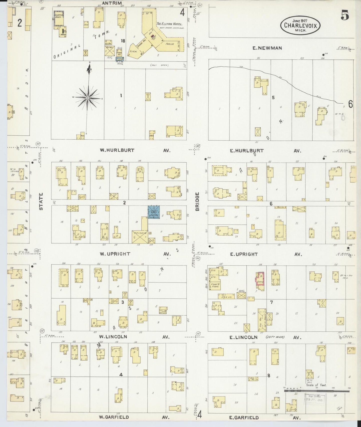 Sanborn Fire Insurance Map from Charlevoix, Charlevoix County, Michigan (1907), Sheet #0005 - Historic Sanborn Fire Insurance Map Print, vintage old map wall art, antique decor, genealogy gift, Michigan Michigan map