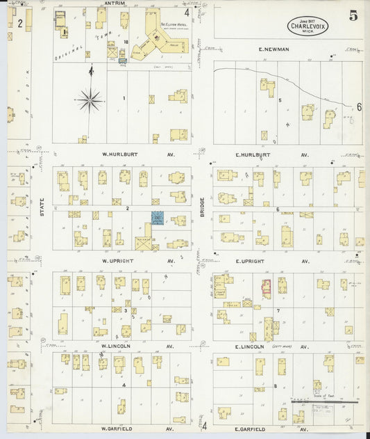 Sanborn Fire Insurance Map from Charlevoix, Charlevoix County, Michigan (1907), Sheet #0005 - Historic Sanborn Fire Insurance Map Print, vintage old map wall art, antique decor, genealogy gift, Michigan Michigan map