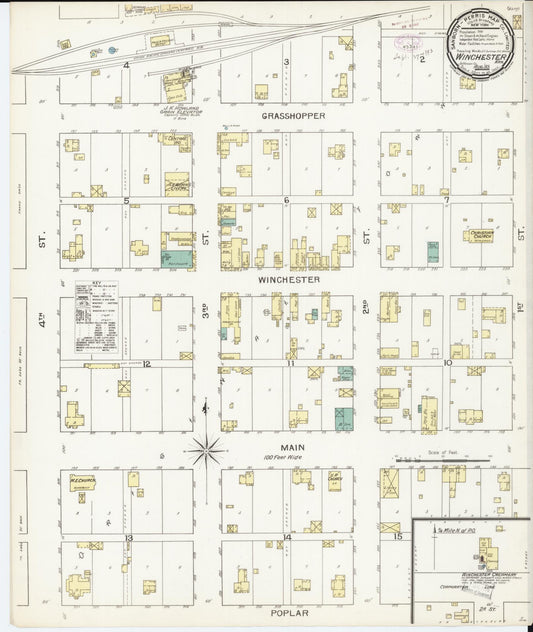 Sanborn Fire Insurance Map from Winchester, Jefferson County, Kansas (1893), Sheet #0001 - Historic Sanborn Fire Insurance Map Print, vintage old map wall art, antique decor, genealogy gift, Kansas Kansas map