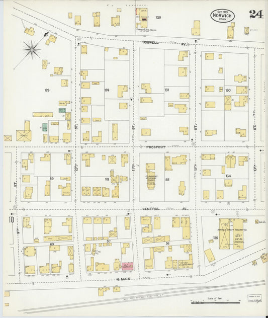 Sanborn Fire Insurance Map from Norwich, New London County, Connecticut (1903), Sheet #0024 - Historic Sanborn Fire Insurance Map Print, vintage old map wall art, antique decor, genealogy gift, Connecticut Connecticut map