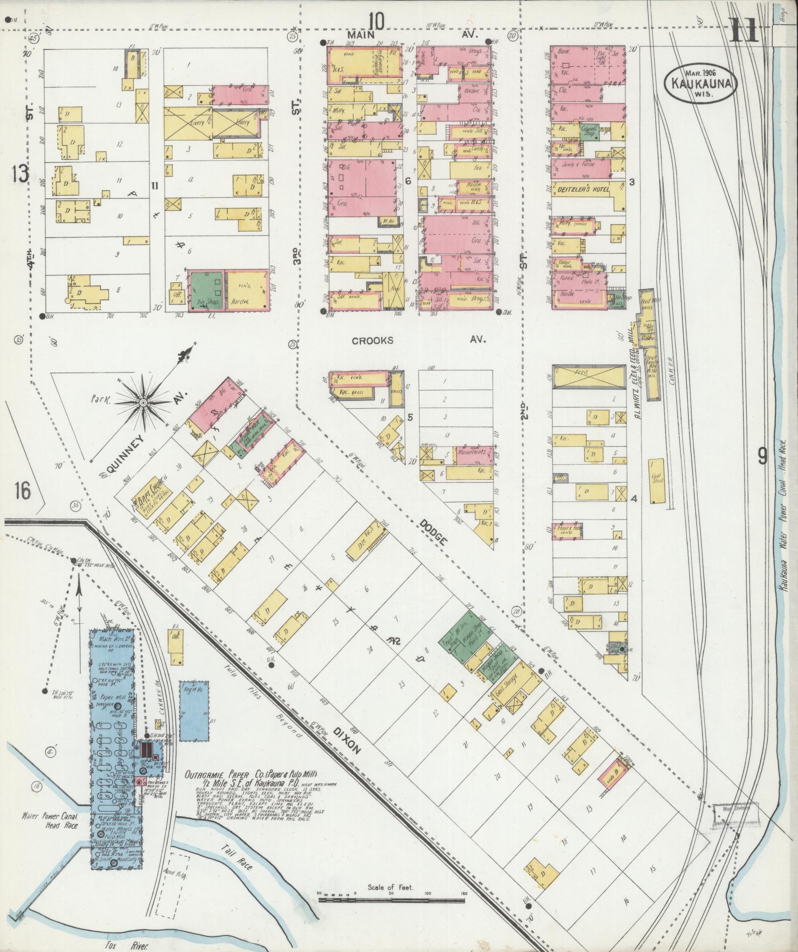 Sanborn Fire Insurance Map from Kaukauna, Outagamie County, Wisconsin (1906), Sheet #0011 - Complete Map Set gallery image, historic Sanborn map, vintage wall art, Wisconsin Wisconsin