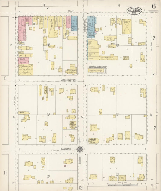 Sanborn Fire Insurance Map from Hillsboro, Washington County, Oregon (1912), Sheet #0006 - Historic Sanborn Fire Insurance Map Print, vintage old map wall art, antique decor, genealogy gift, Oregon Oregon map