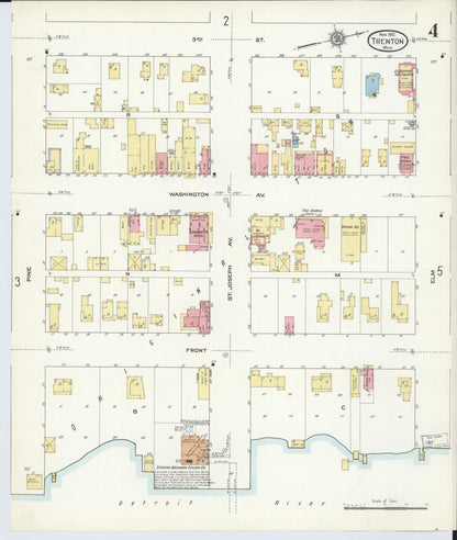 Sanborn Fire Insurance Map from Trenton, Wayne County, Michigan (1912), Sheet #0004 - Historic Sanborn Fire Insurance Map Print, vintage old map wall art, antique decor, genealogy gift, Michigan Michigan map