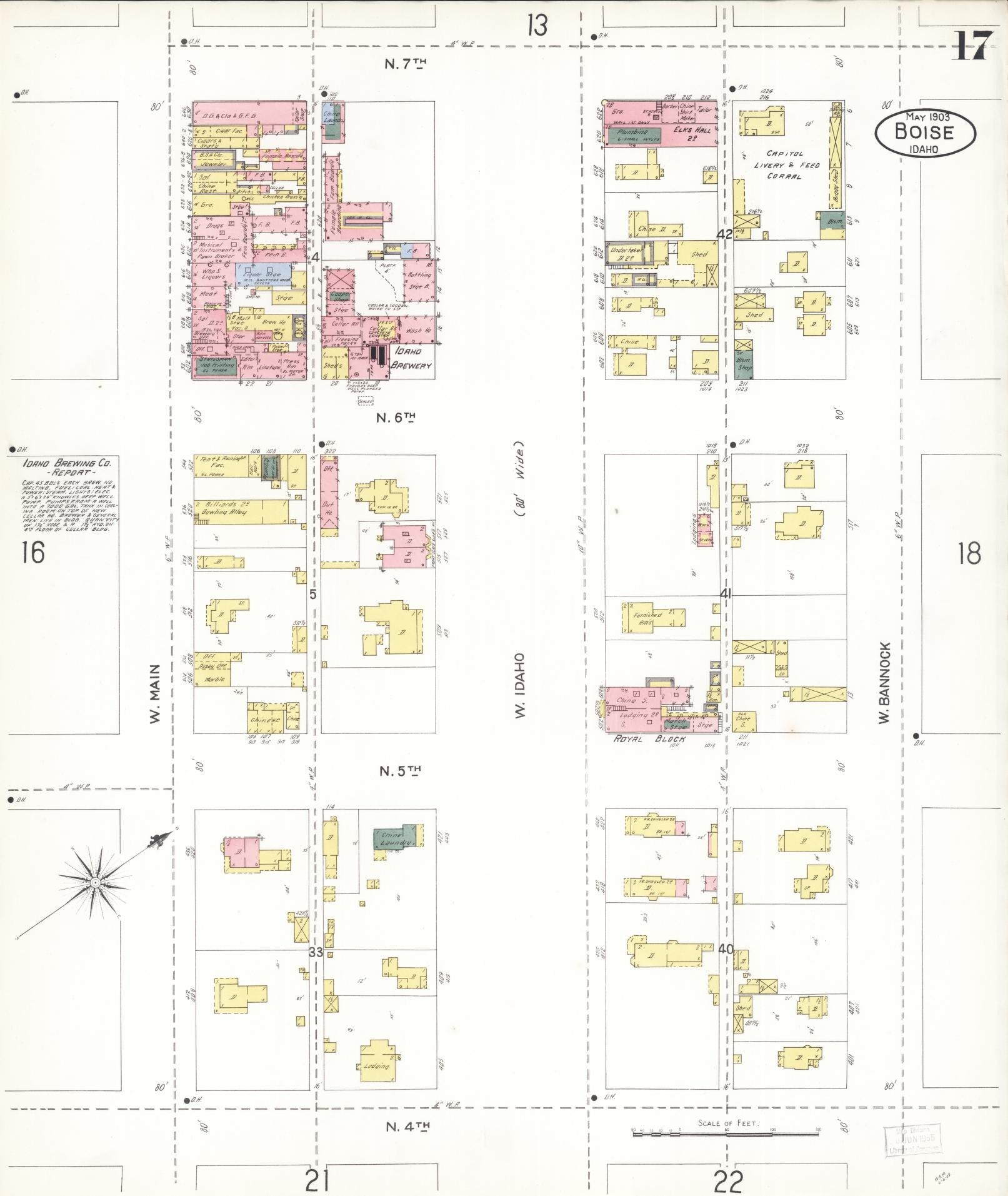 Sanborn Fire Insurance Map from Boise, Ada County, Idaho (1903), Sheet #0017 - Historic Sanborn Fire Insurance Map Print, vintage old map wall art, antique decor, genealogy gift, Idaho Idaho map