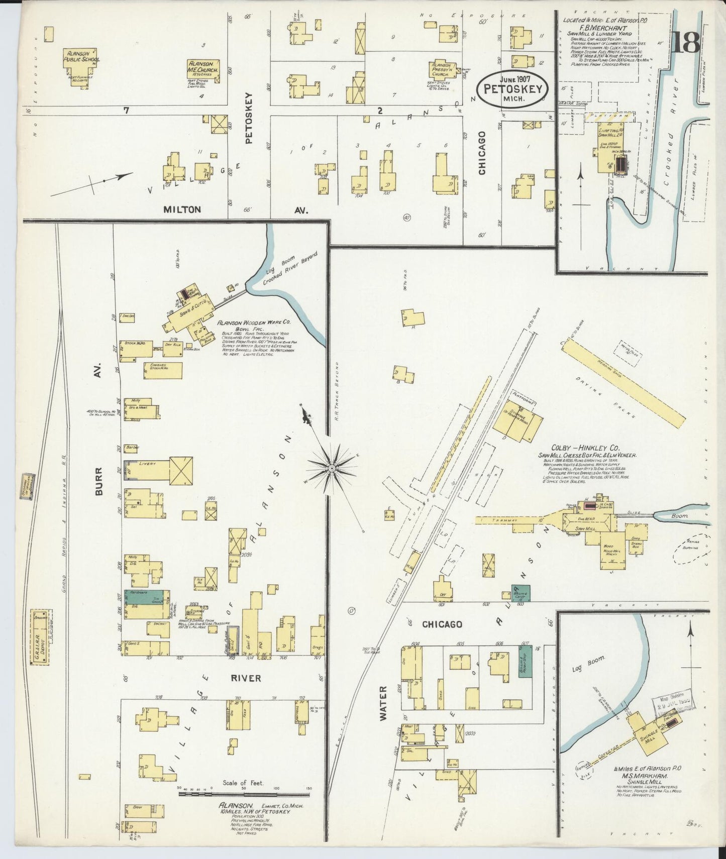 Sanborn Fire Insurance Map from Petoskey, Emmet County, Michigan (1907), Sheet #0018 - Complete Map Set gallery image, historic Sanborn map, vintage wall art, Michigan Michigan