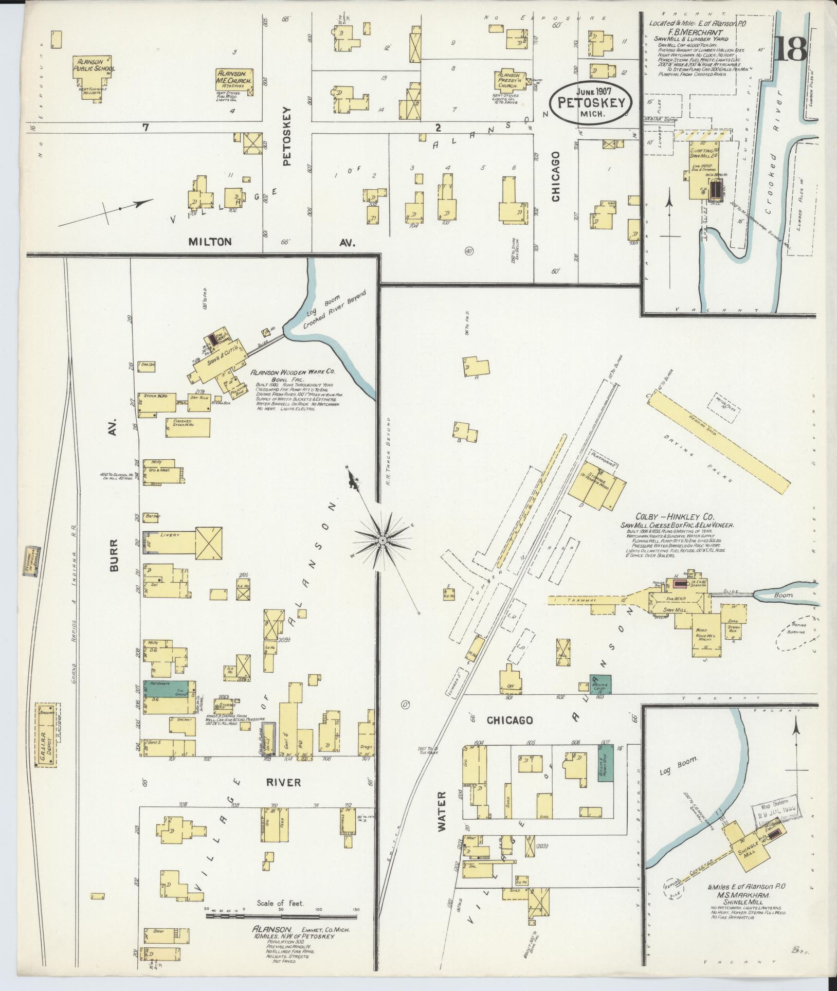 Sanborn Fire Insurance Map from Petoskey, Emmet County, Michigan (1907), Sheet #0018 - Complete Map Set gallery image, historic Sanborn map, vintage wall art, Michigan Michigan