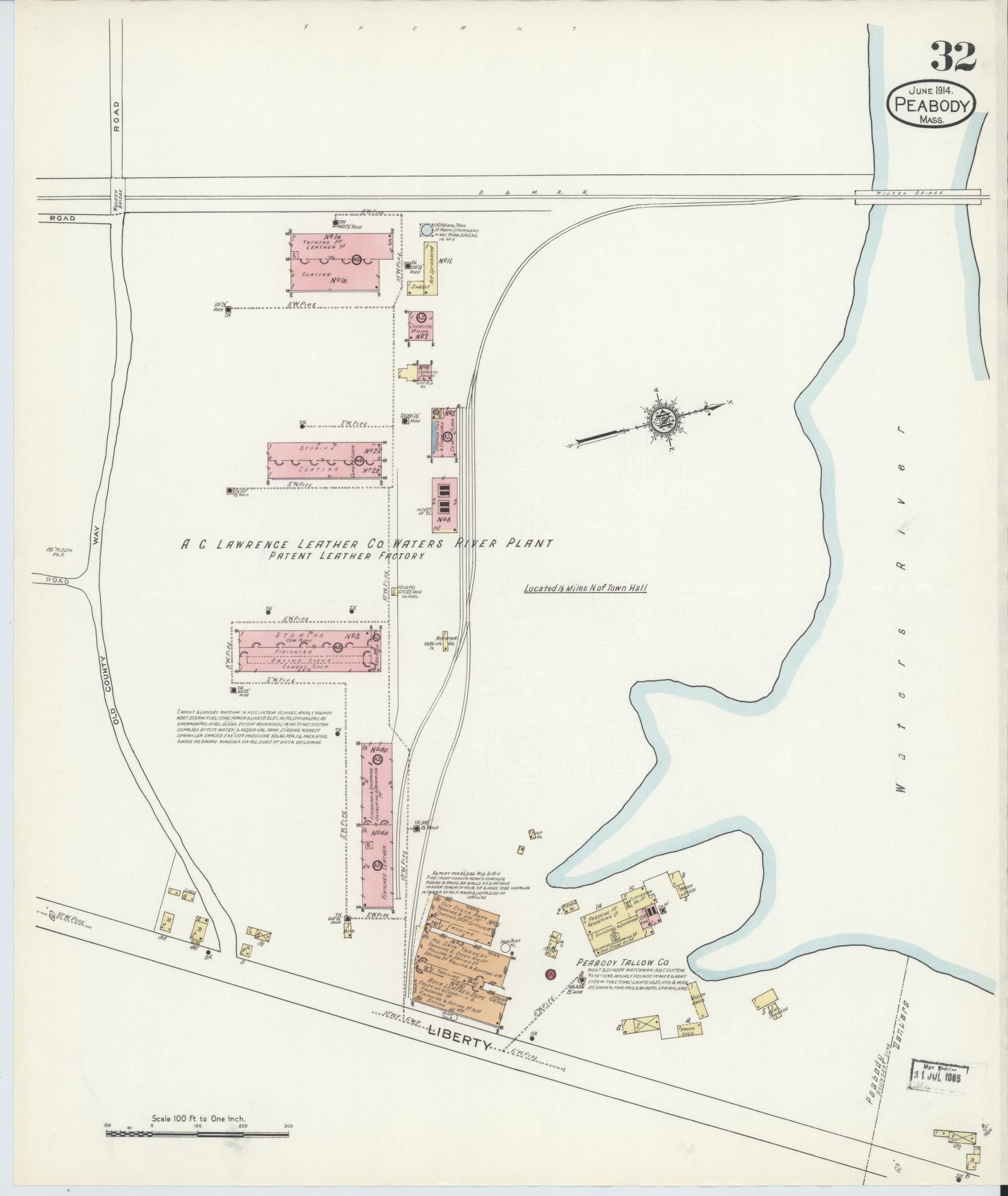 Sanborn Fire Insurance Map from Peabody, Essex County, Massachusetts (1914), Sheet #0032 - Complete Map Set gallery image, historic Sanborn map, vintage wall art, Massachusetts Massachusetts