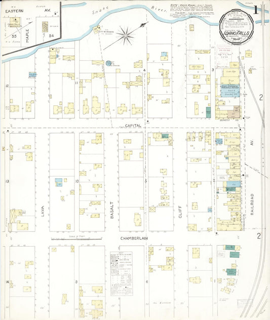 Sanborn Fire Insurance Map from Idaho Falls, Bonneville County, Idaho (1900), Sheet #0001 - Historic Sanborn Fire Insurance Map Print, vintage old map wall art, antique decor, genealogy gift, Idaho Idaho map