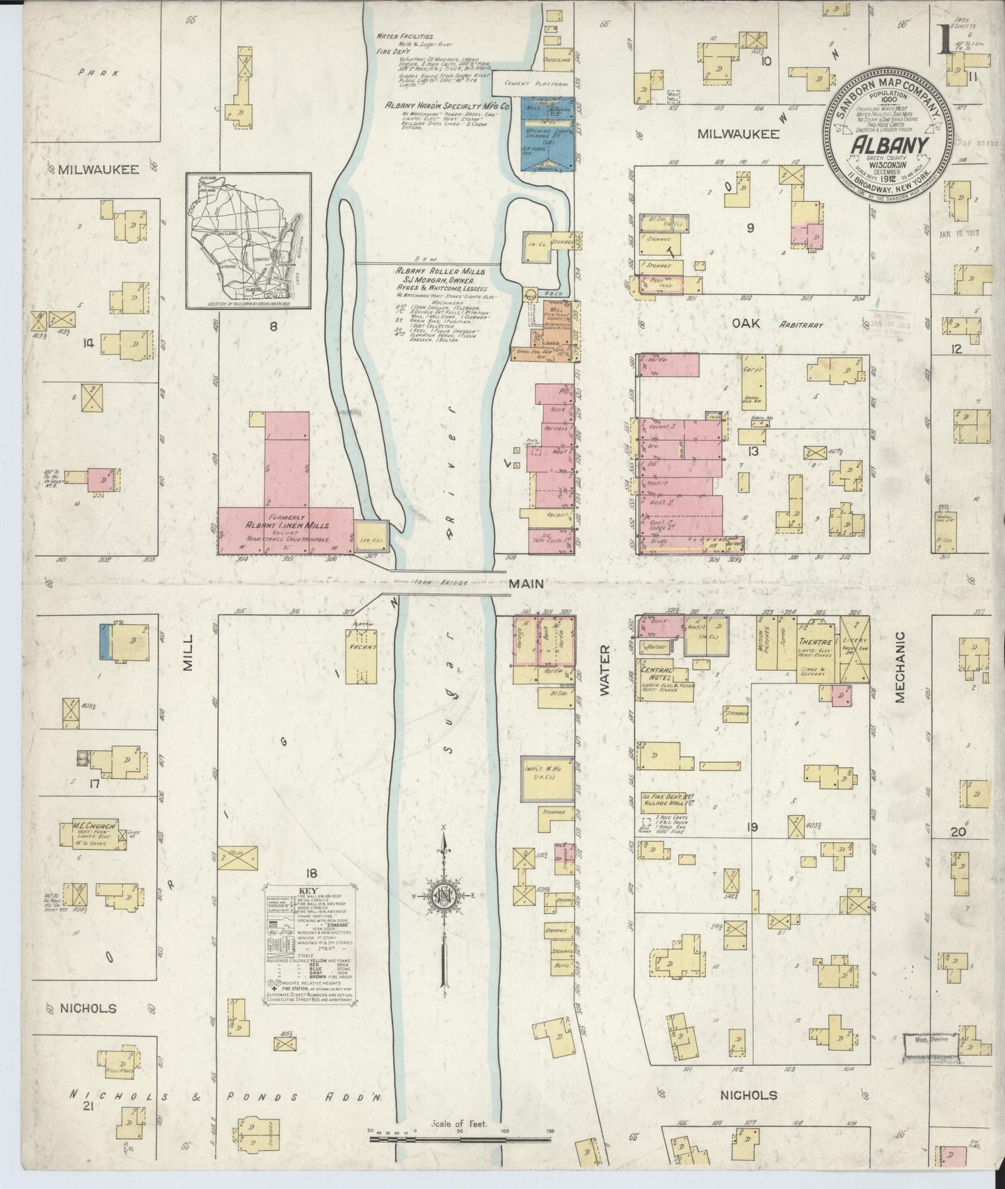 Sanborn Fire Insurance Map from Albany, Green County, Wisconsin (1912), Sheet #0001 - Complete Map Set gallery image, historic Sanborn map, vintage wall art, Wisconsin Wisconsin