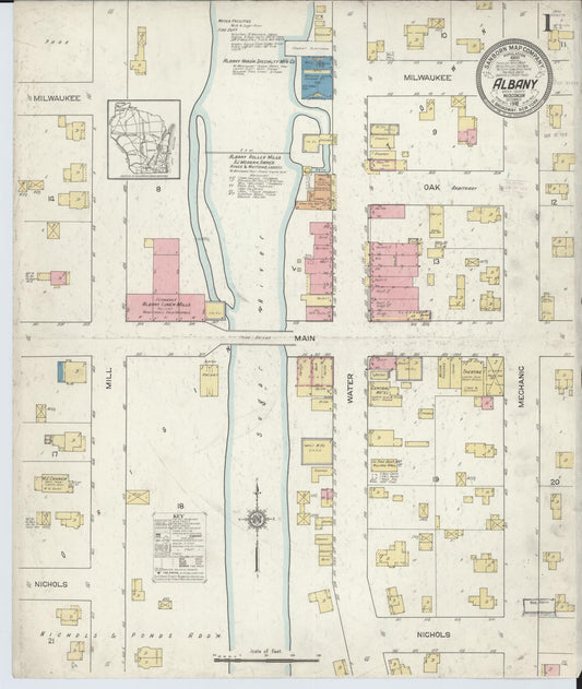 Sanborn Fire Insurance Map from Albany, Green County, Wisconsin (1912), Sheet #0001 - Complete Map Set gallery image, historic Sanborn map, vintage wall art, Wisconsin Wisconsin