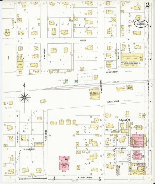 Sanborn Fire Insurance Map from Marion, Williamson County, Illinois (1906), Sheet #0002 - Historic Sanborn Fire Insurance Map Print, vintage old map wall art, antique decor, genealogy gift, Illinois Illinois map