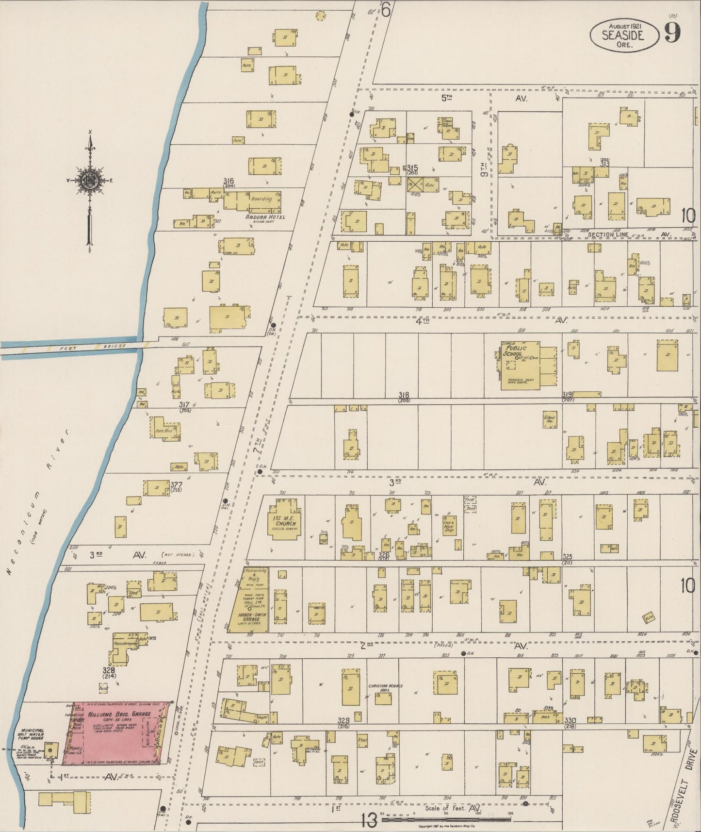 Sanborn Fire Insurance Map from Seaside, Clatsop County, Oregon (1921), Sheet #0009 - Complete Map Set gallery image, historic Sanborn map, vintage wall art, Oregon Oregon