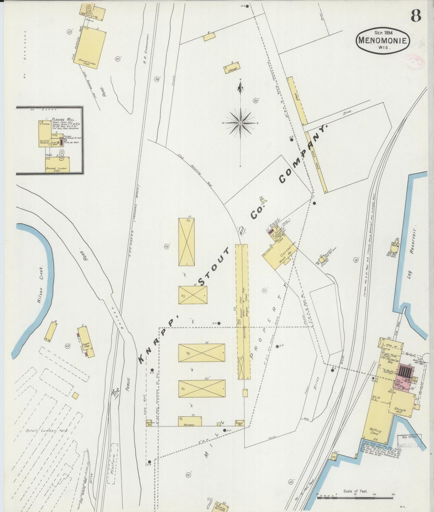 Sanborn Fire Insurance Map from Menomonie, Dunn County, Wisconsin (1894), Sheet #0008 - Complete Map Set gallery image, historic Sanborn map, vintage wall art, Wisconsin Wisconsin