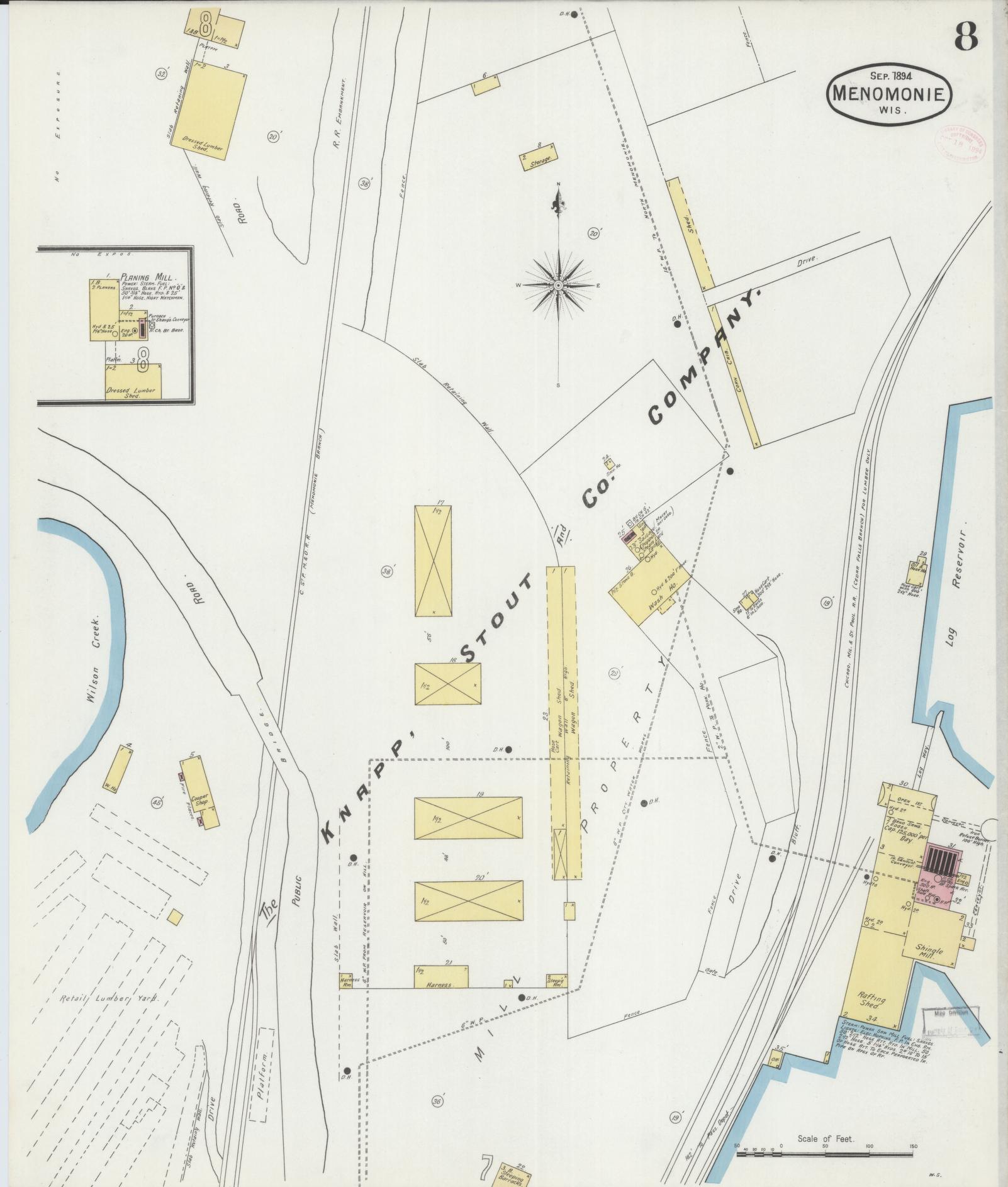 Sanborn Fire Insurance Map from Menomonie, Dunn County, Wisconsin (1894), Sheet #0008 - Complete Map Set gallery image, historic Sanborn map, vintage wall art, Wisconsin Wisconsin