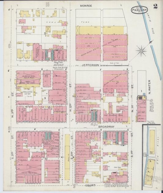 Sanborn Fire Insurance Map from Paducah, Mccraken County, Kentucky (1893), Sheet #0002 - Historic Sanborn Fire Insurance Map Print, vintage old map wall art, antique decor, genealogy gift, Kentucky Kentucky map