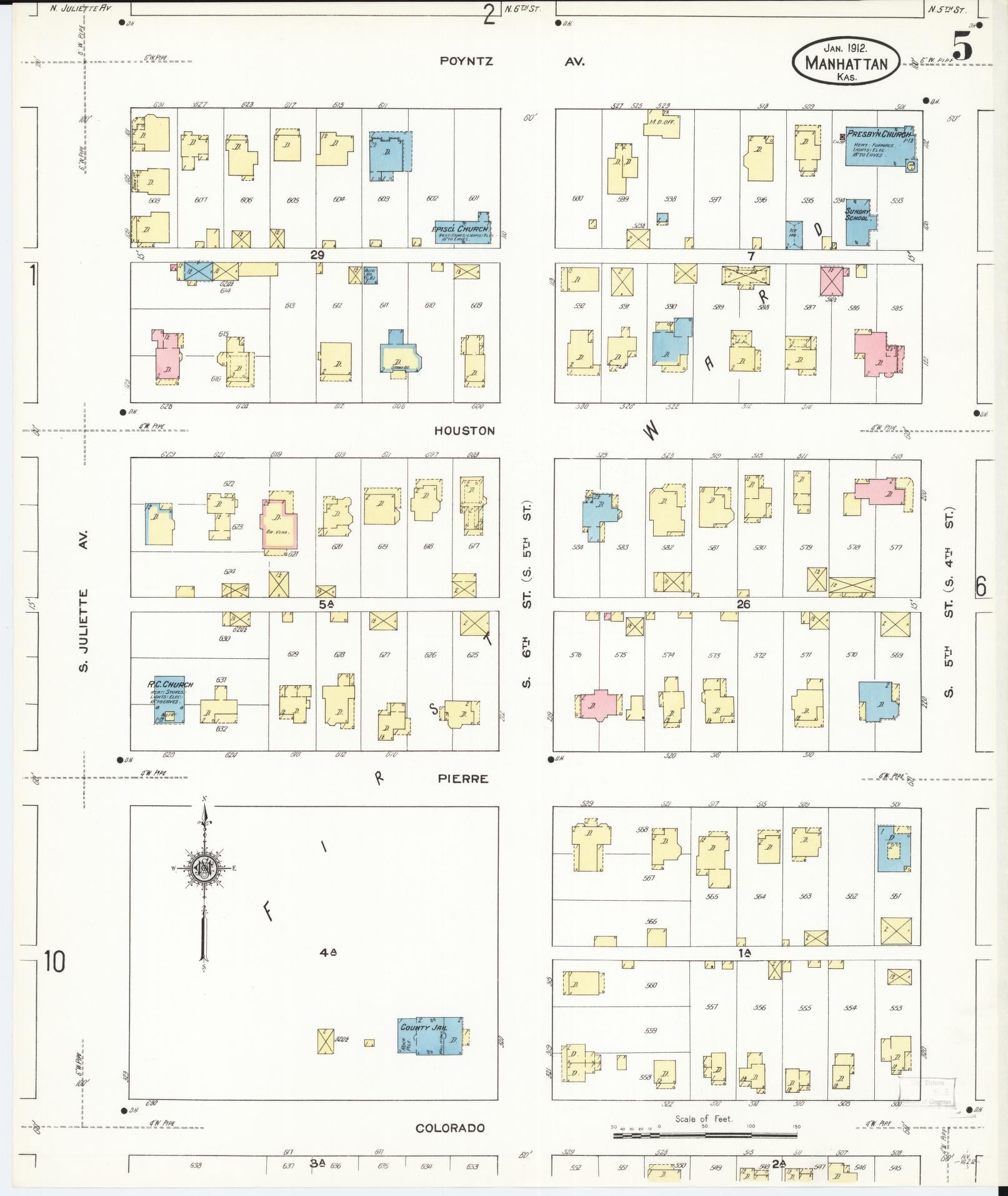 Sanborn Fire Insurance Map from Manhattan, Riley County, Kansas (1912), Sheet #0005 - Complete Map Set gallery image, historic Sanborn map, vintage wall art, Kansas Kansas