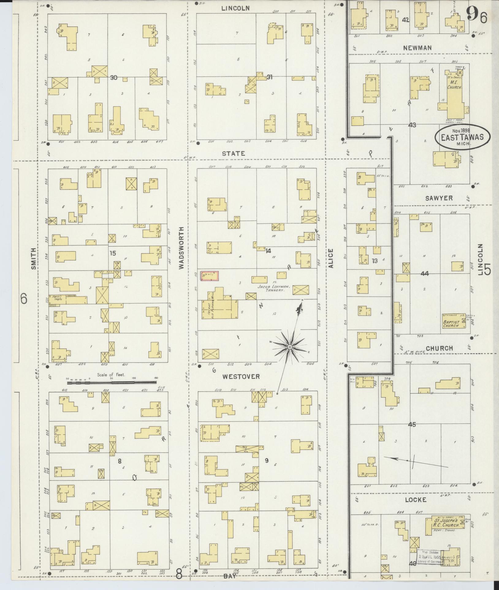Sanborn Fire Insurance Map from East Tawas, Iosco County, Michigan (1898), Sheet #0009 - Complete Map Set gallery image, historic Sanborn map, vintage wall art, Michigan Michigan