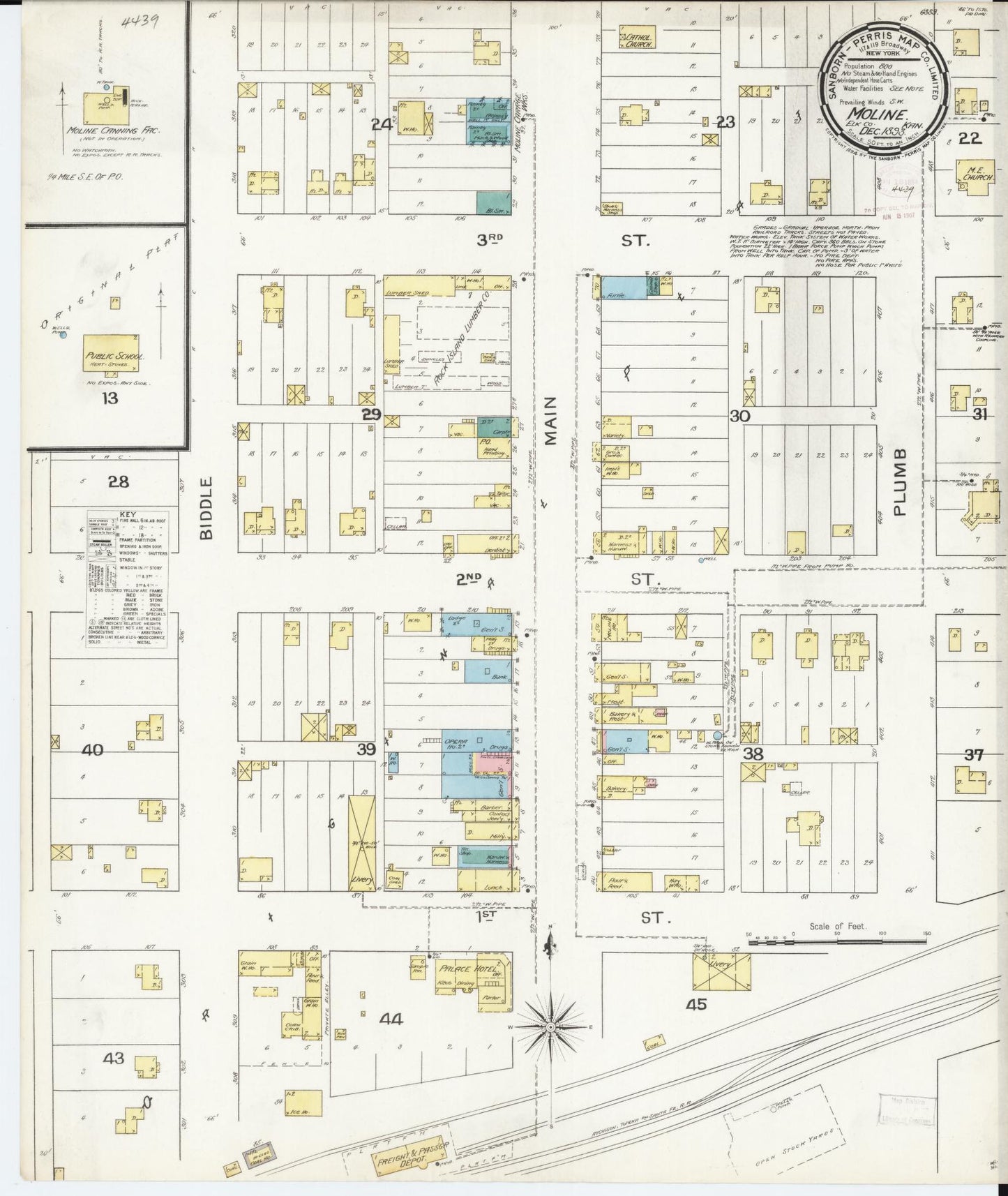 Sanborn Fire Insurance Map from Moline, Elk County, Kansas (1893), Sheet #0001 - Historic Sanborn Fire Insurance Map Print, vintage old map wall art, antique decor, genealogy gift, Kansas Kansas map