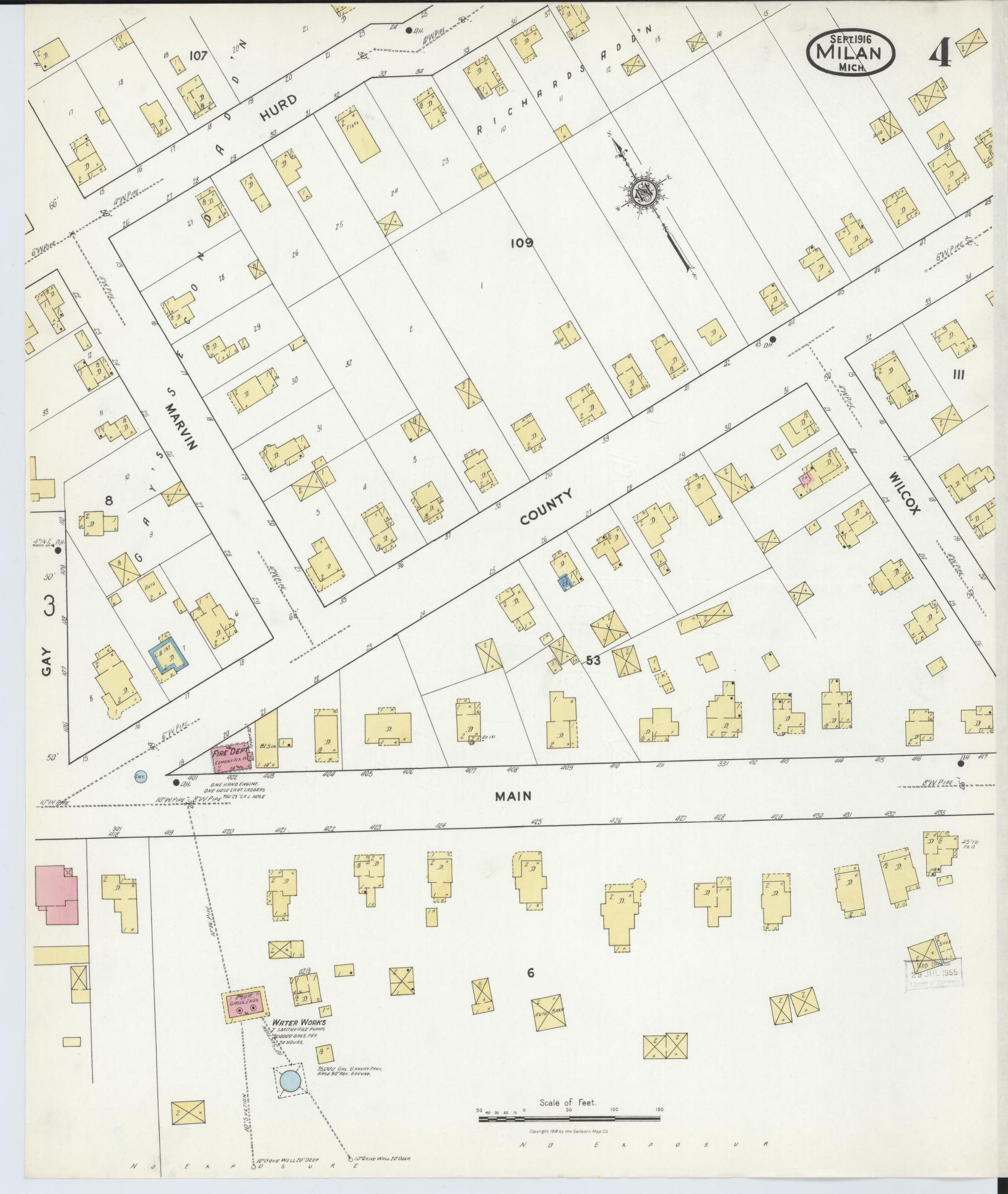 Sanborn Fire Insurance Map from Milan, Washtenaw And Monroe Counties, Michigan (1916), Sheet #0004 - Complete Map Set gallery image, historic Sanborn map, vintage wall art, Michigan Michigan