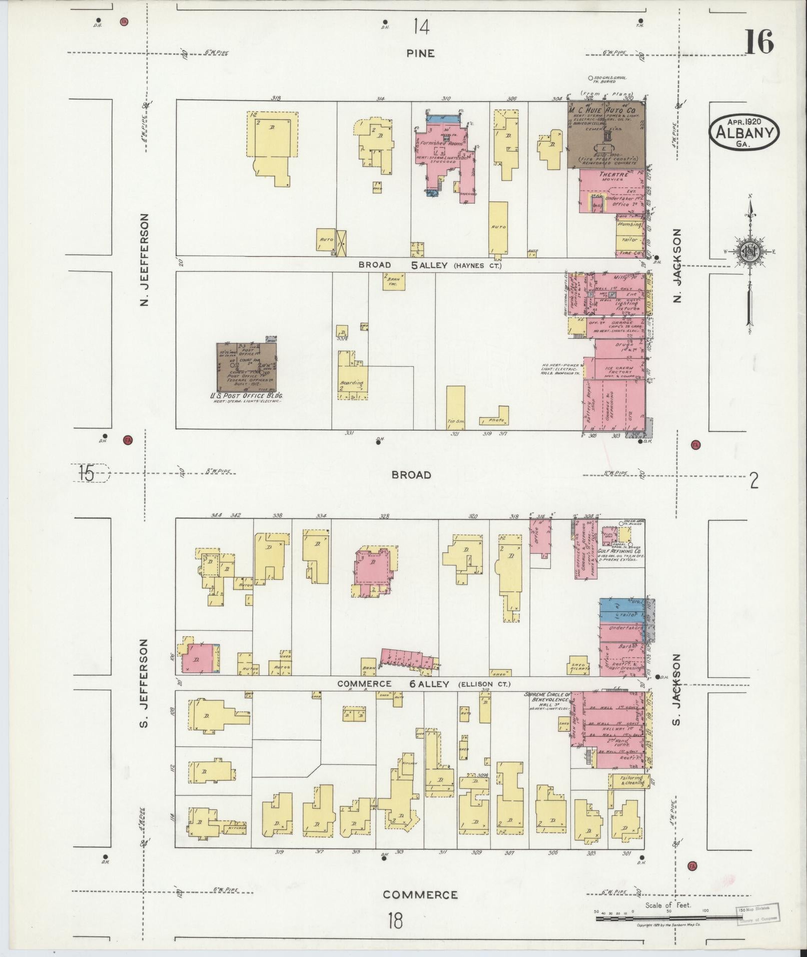 Sanborn Fire Insurance Map from Albany, Dougherty County, Georgia (1920), Sheet #0016 - Historic Sanborn Fire Insurance Map Print, vintage old map wall art, antique decor, genealogy gift, Georgia Georgia map