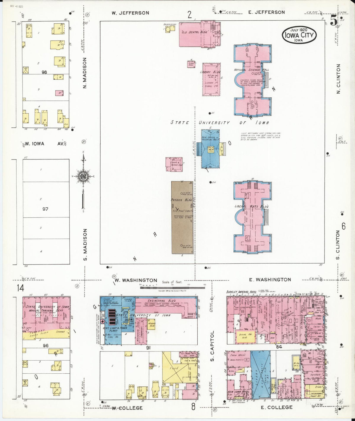 Sanborn Fire Insurance Map from Iowa City, Johnson County, Iowa (1920), Sheet #0005 - Historic Sanborn Fire Insurance Map Print